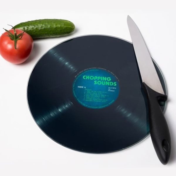 Стъклена поставка за рязане музикална плоча със забавни надписи.