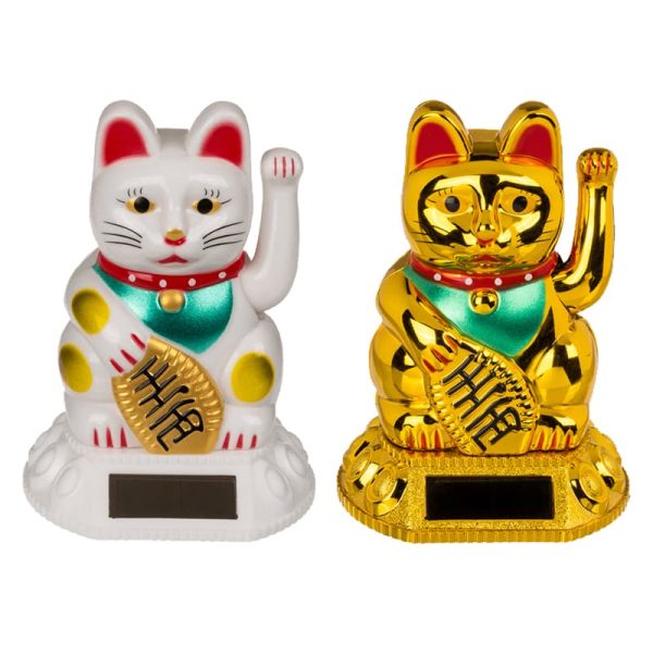 Соларна махаща Lucky Cat в бяло и в златно.
