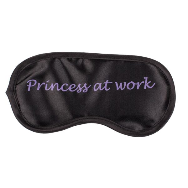 Черна маска за очи с надпис Princess at work.