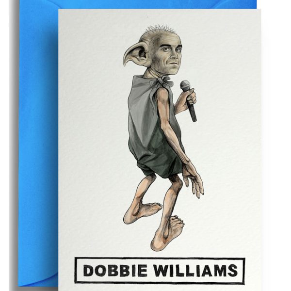 Картичка с плик Dobbie Williams- шега за феновете на Роби Уилиамс и Доби от Хари Потър.