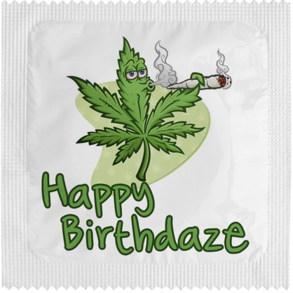 Презерватив HAPPY BIRTHDAZE с пушеща марихуанка.