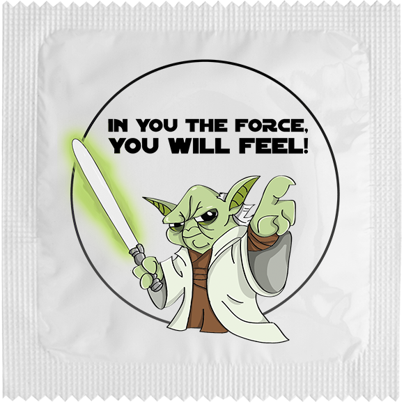 Презерватив с Йода и надпис In you the force you will feel