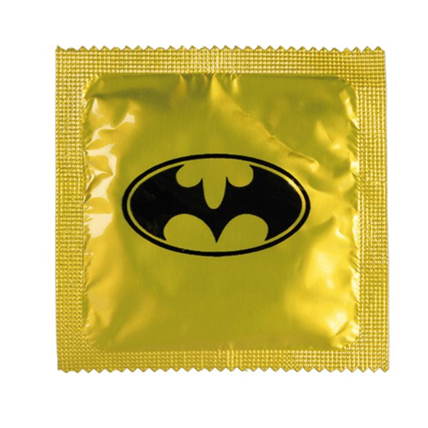 Презерватив Batcondom шега с логото на Батман.