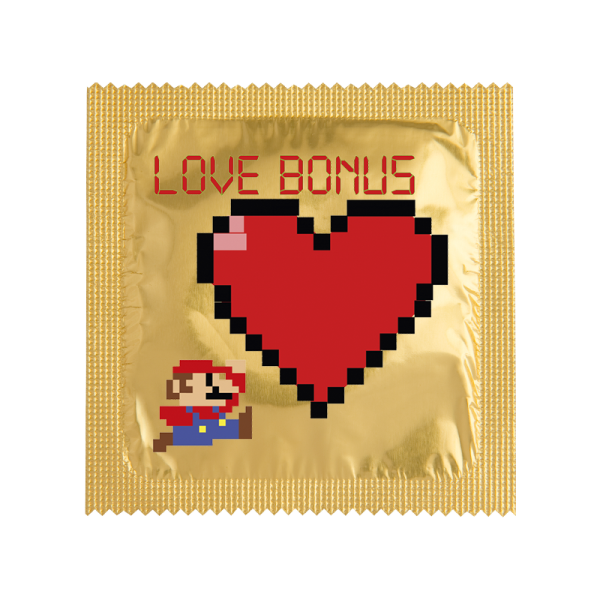 Презерватив с Mario, сърце и надпис Love Bonus