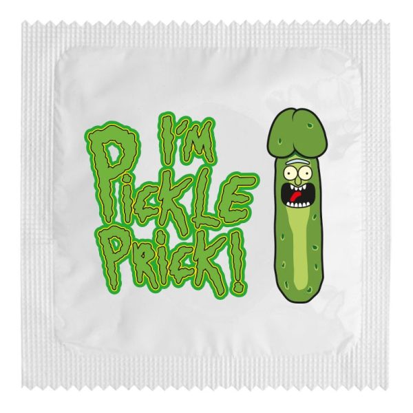 Презерватив с Pickle Rick и шеговит надпис I'm pickle prick
