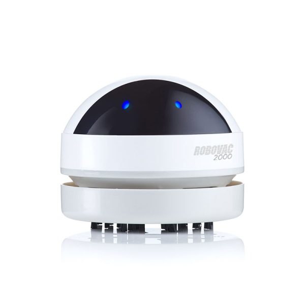 Настолна прахосмукачка с ретро дизайн на бяло роботче с очи Robovac.