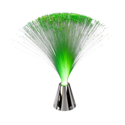 Лампа с преливащи се цветове по нишки като заря.