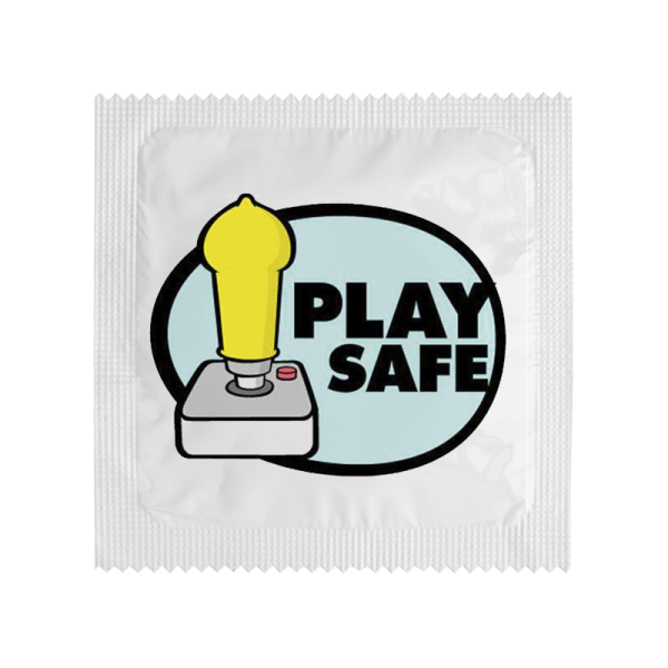 Презерватив с джойстик и надпис: Play safe