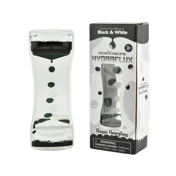 Течен таймер с преливащи се черна и бяла течност.